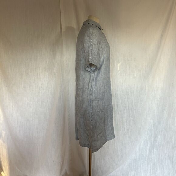 Blue Linen Shirt Dress Midi Tie Waist white striped casual nautical UK 16 NWT - Picture 6 of 12